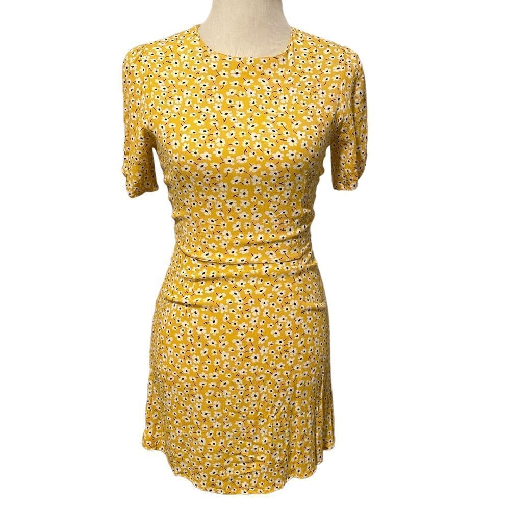 Audrey Yellow Ditsy Y2K Floral Shortsleeved Babydoll Boho Mini Sundress